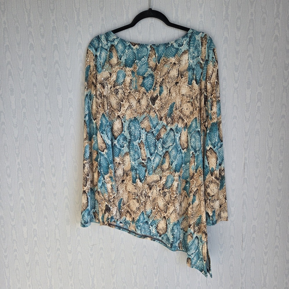 Cover Charge Womens XL Snakeskin Top Asymmetrical Tunic Sequin Liquid Knit Y2K - Picture 4 of 9